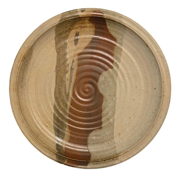 Stoneware Pottery Wall Art Plate Abstract Design Signed Handmade Neutral Tones - Picture 8 of 16